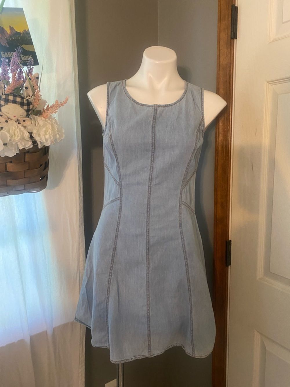 Vintage Y2K Light Blue Denim Fit-and-Flare Dress